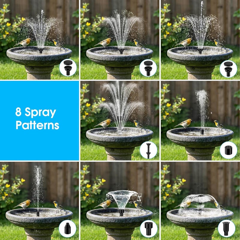 Biling 8W Solar Fountain Pump, Solar Water Pump with 3600mAh Battery Backup Work All Day, 5ft Tubing 5 Nozzles, Solar Fountain for Bird Bath, Garden Pond, Fish Tank and Hydroponics - Image 4